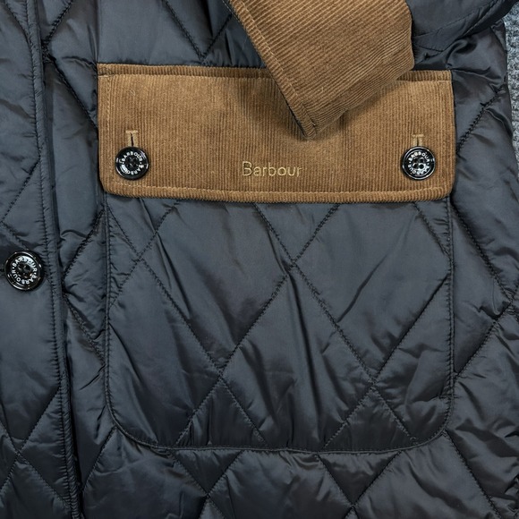 Barbour Womens Mickley Corduroy Trimmed Quilted Jacket Black Brown Size 1XL New - Picture 3 of 13